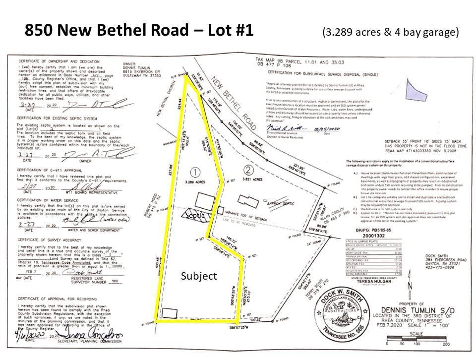 850 New Bethel Road, Unit LOT # 1) Dayton, TN 37321 - Photo 8 of 11 Lot 1 Plat