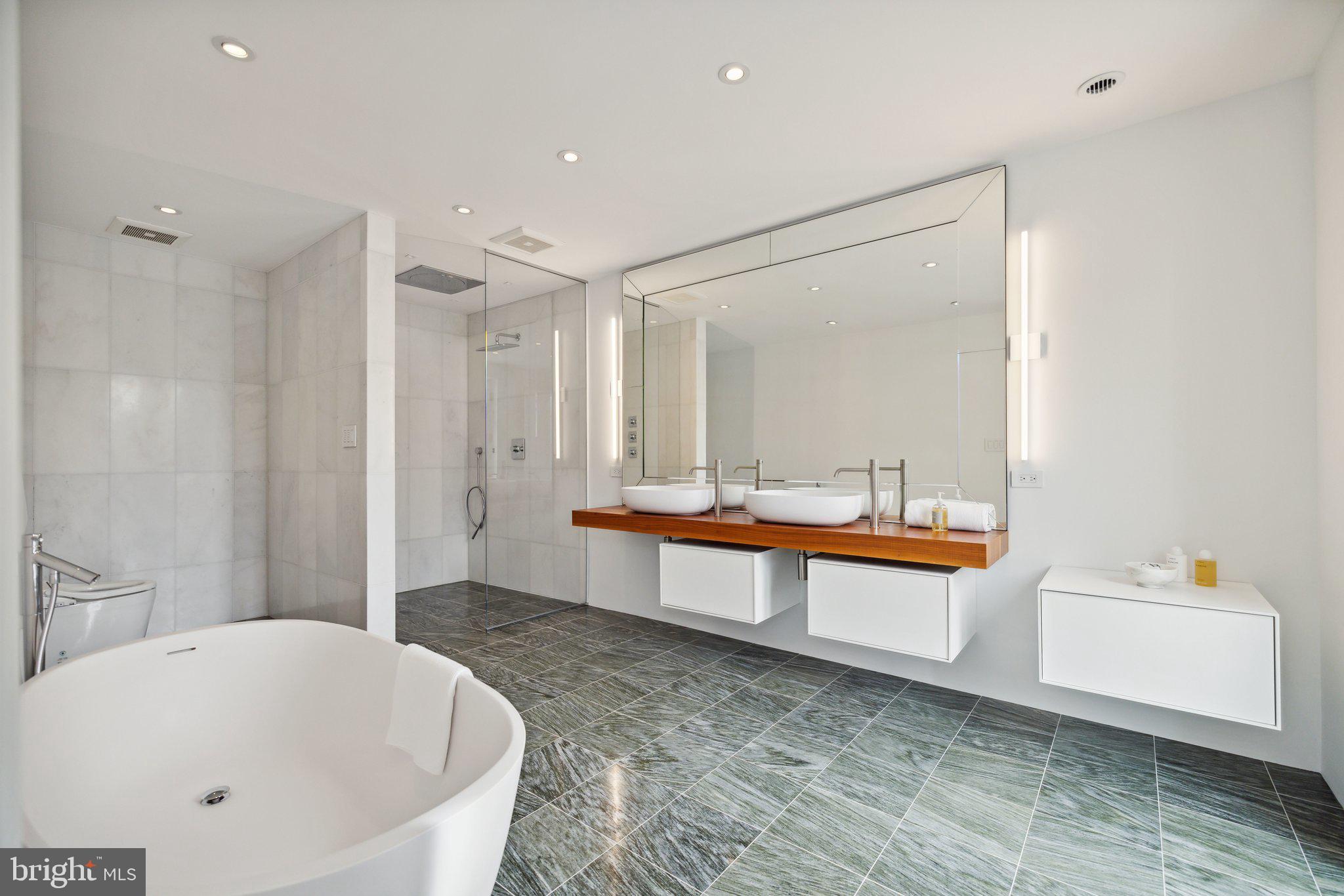 2120 Bancroft Place Northwest Washington, DC 20008 - Photo 18 of 30 a bathroom with a tub a sink and a large mirror