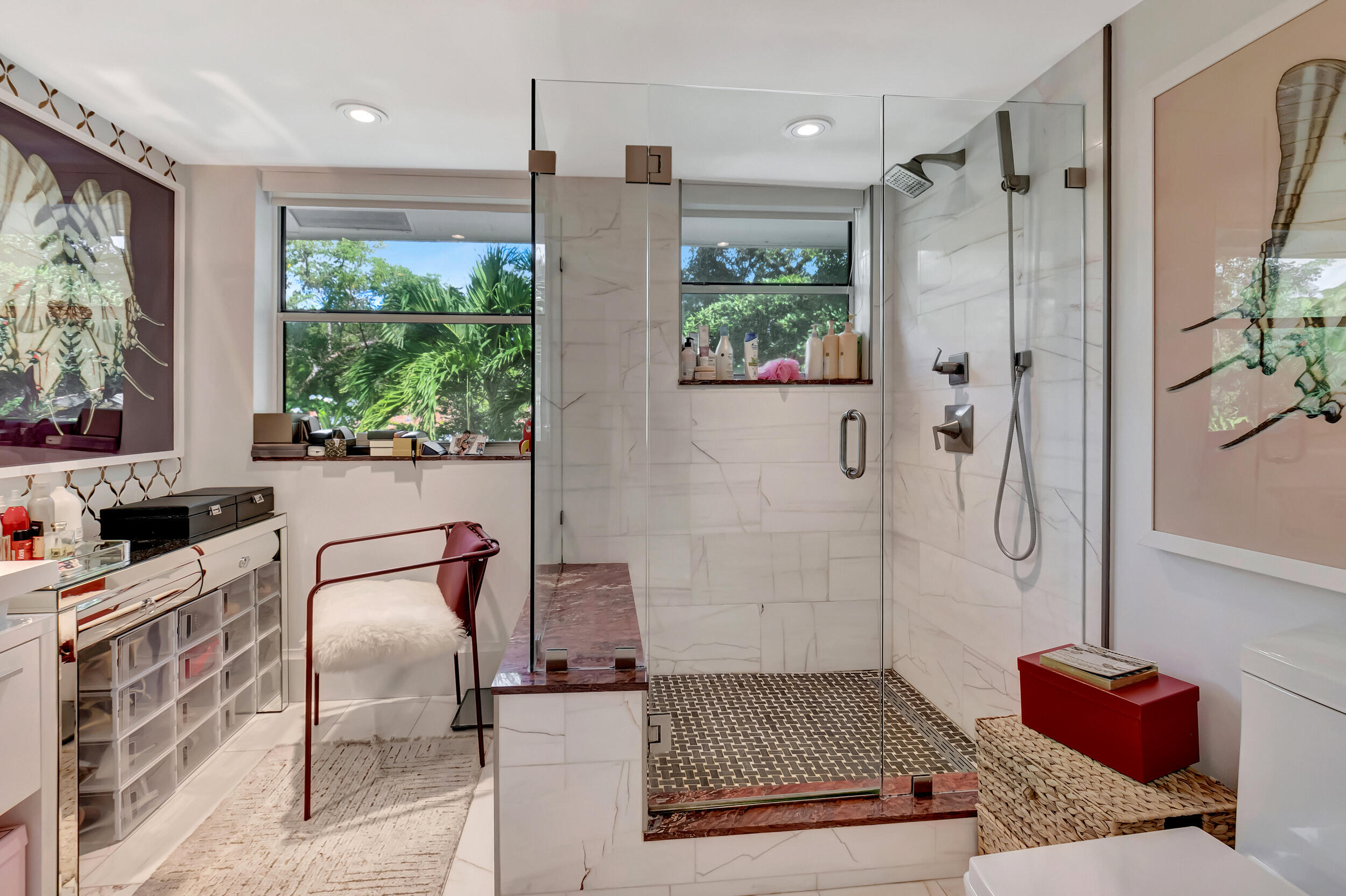 5254 Northwest 22nd Avenue Boca Raton, FL 33496 - Photo 27 of 50 a bathroom with a granite countertop shower a sink and a mirror