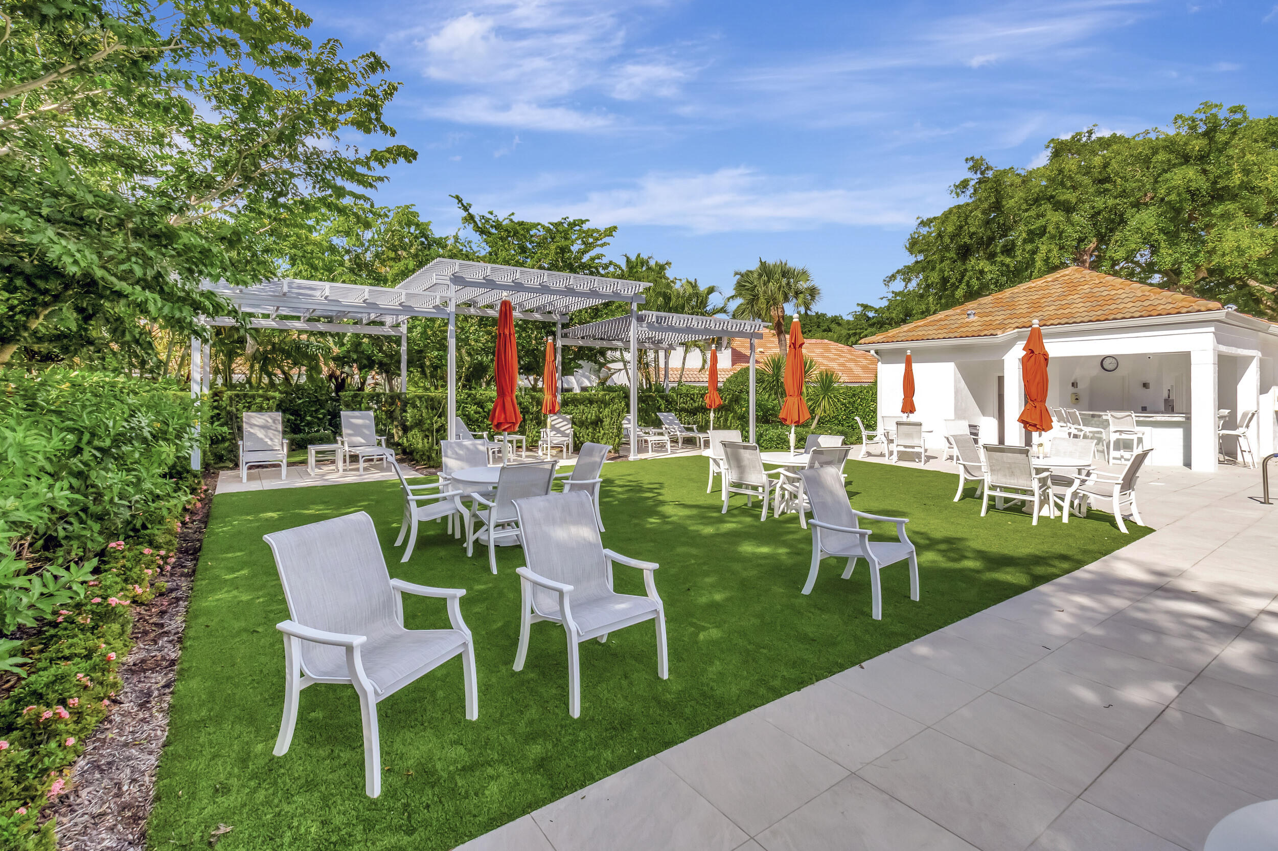 5254 Northwest 22nd Avenue Boca Raton, FL 33496 - Photo 40 of 50 a view of a patio with table and chairs under an umbrella