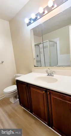 a bathroom with a sink a toilet and mirror