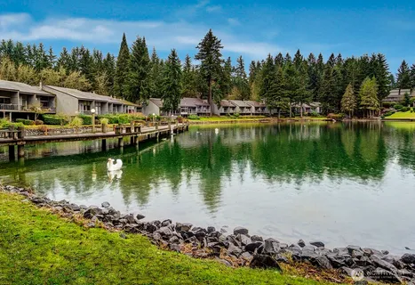 a view of a lake with houses