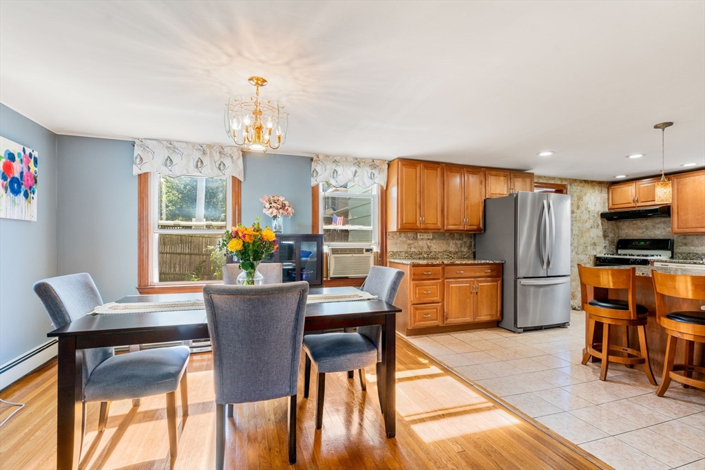 87 Waldeck Road Milton, MA 02186 - Photo 5 of 21 a dining room with furniture a chandelier and wooden floor
