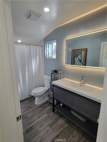 a bathroom with a sink a toilet and a large mirror