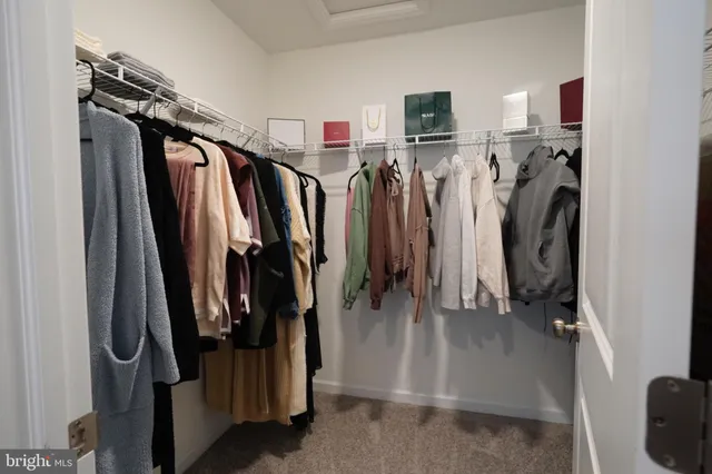 a view of walk in closet with clothes
