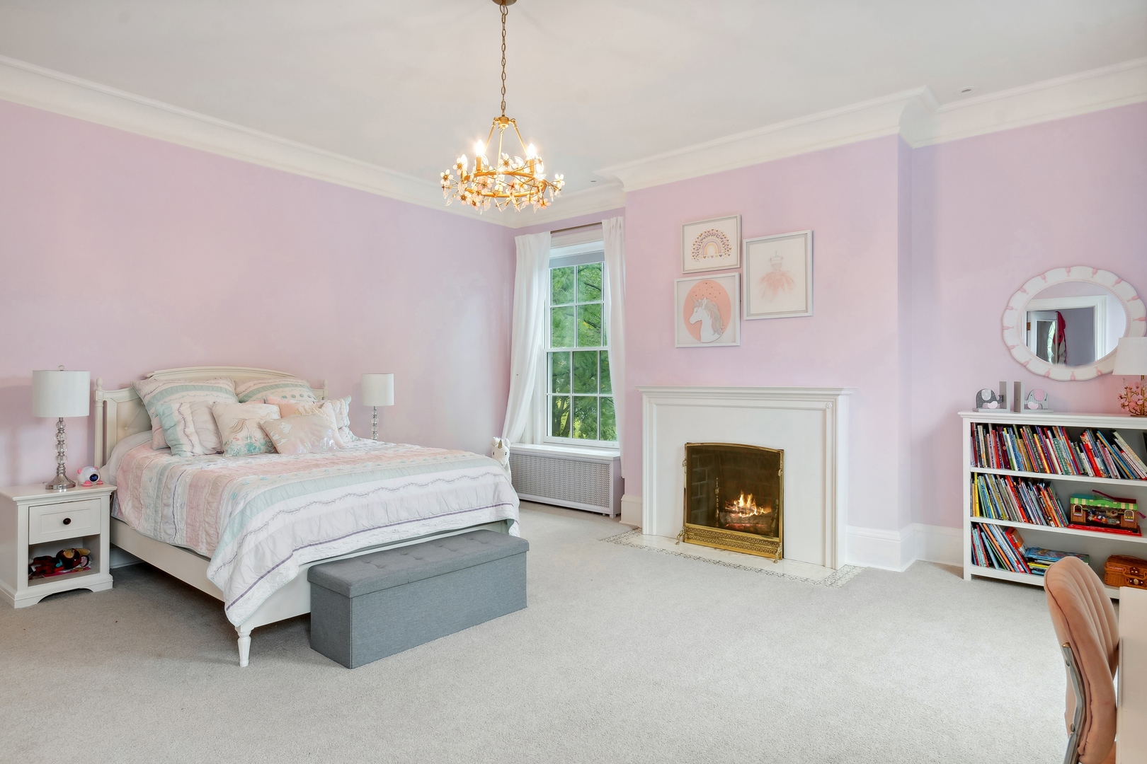 100 Pembroke Drive Lake Forest, IL 60045 - Photo 34 of 56 a spacious bedroom with a bed and a fireplace