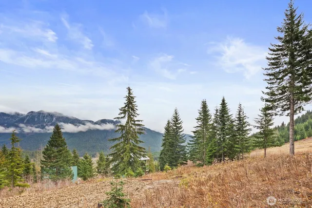 a view of a lake with houses in the back