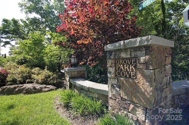 a garden view with a seating space