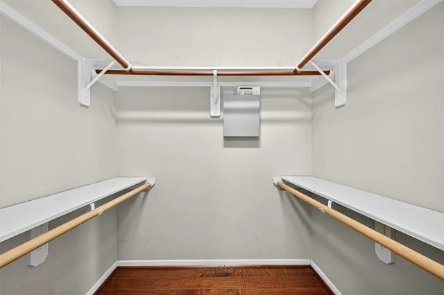 a view of a room with racks on the wall