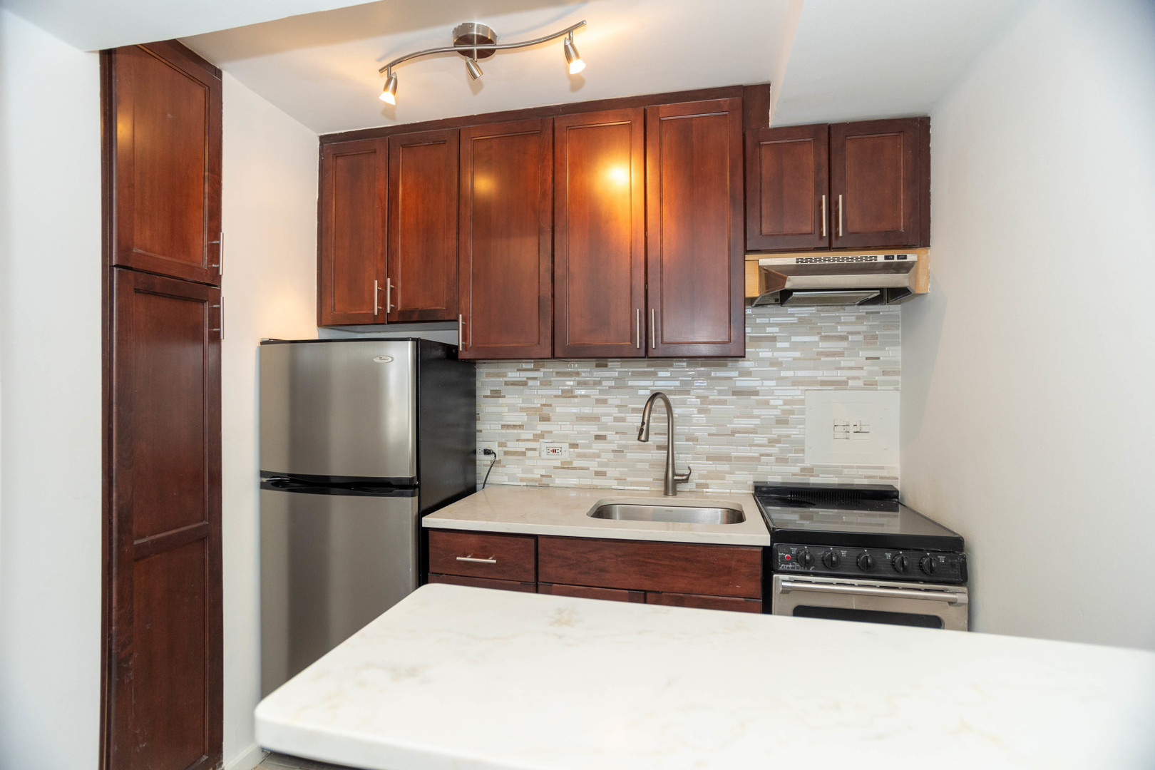 2909 North Sheridan Road, Unit 1701 Chicago, IL 60657 - Photo 11 of 16 a kitchen with a refrigerator and a stove top oven
