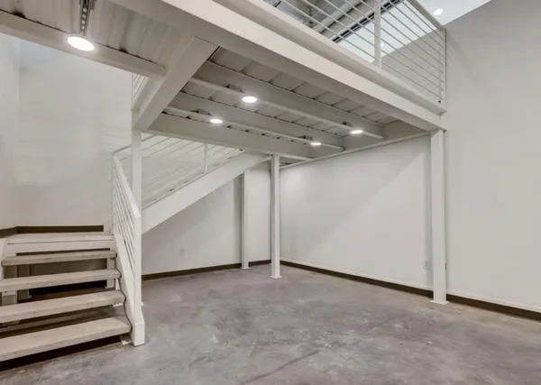 a view of a room with stairs