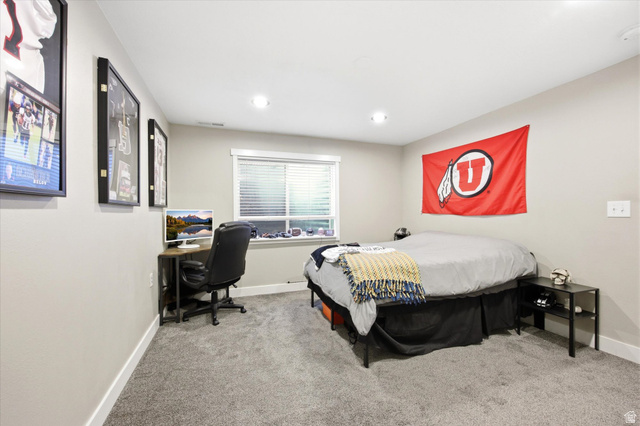 11859 Preamble Road Draper, UT 84020 - Photo 18 of 30 Carpeted room featuring a window with blinds, recessed lighting, and light gray walls