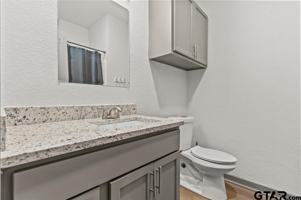 1919 West Jackson Street Tyler, TX 75701 - Photo 24 of 35 a bathroom with a granite countertop toilet sink and mirror
