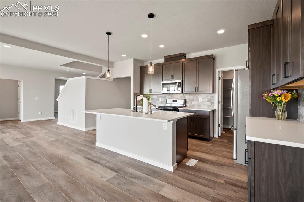 22132 Cattlemen Run Calhan, CO 80808 - Photo 7 of 43 a kitchen with refrigerator and cabinets