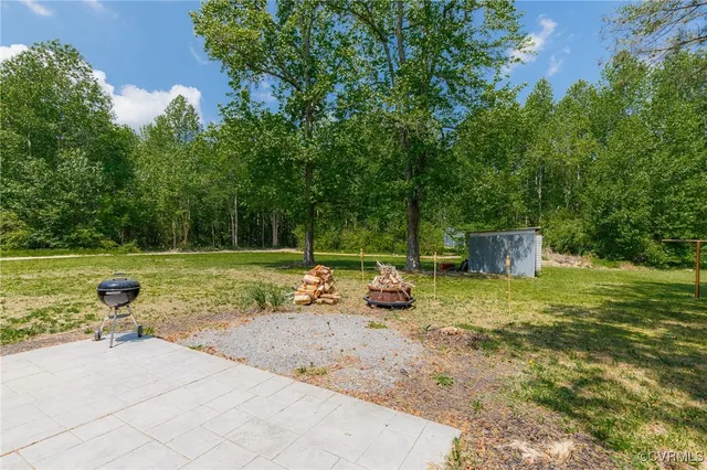 a view of a park with large trees
