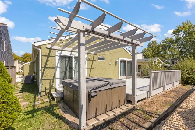 a balcony view with a wooden floor