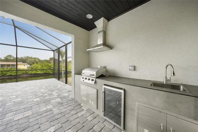 a view of a city with lawn chairs