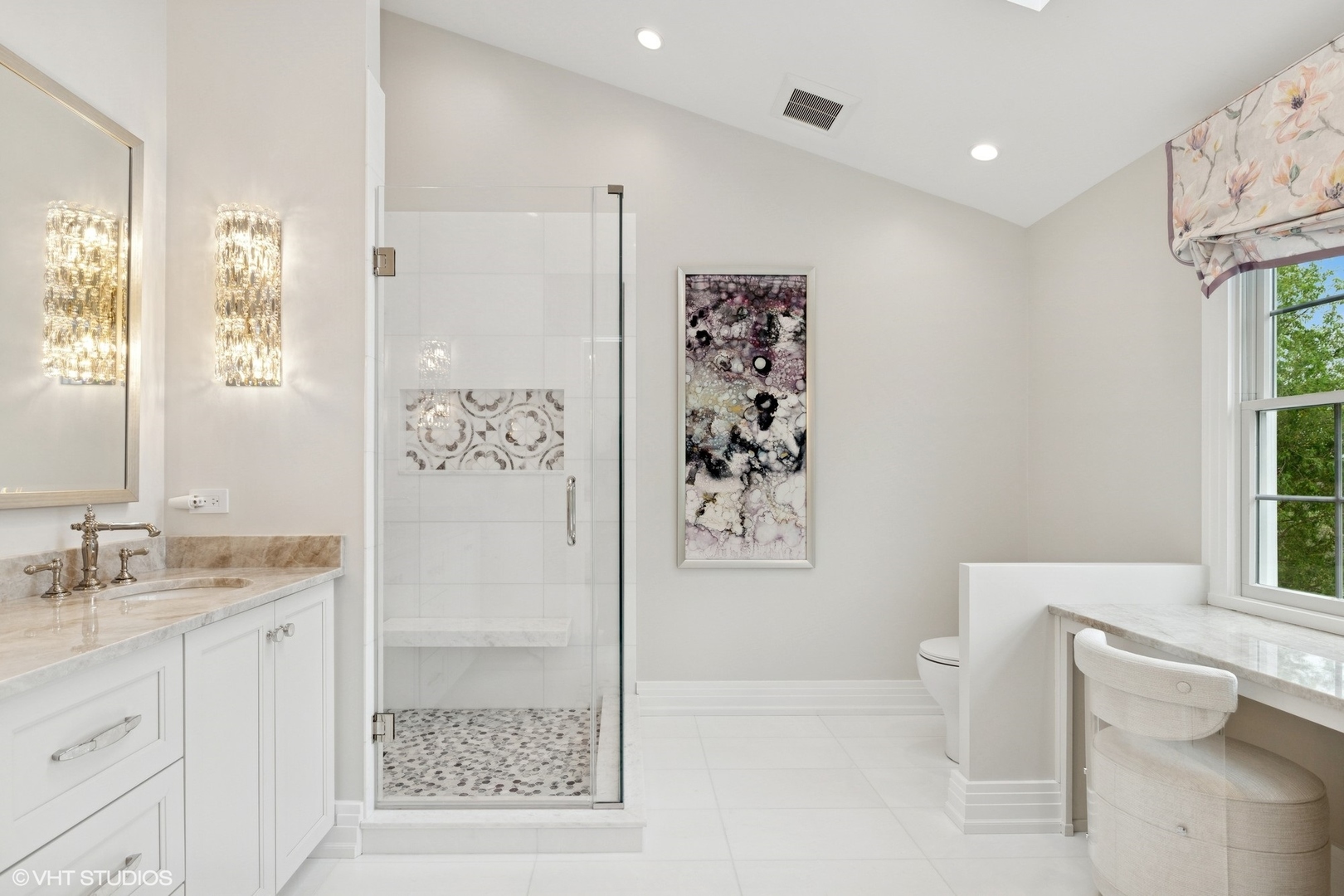 37 Harborside Way Hawthorn Woods, IL 60047 - Photo 13 of 28 a spacious bathroom with a granite countertop sink a toilet and shower