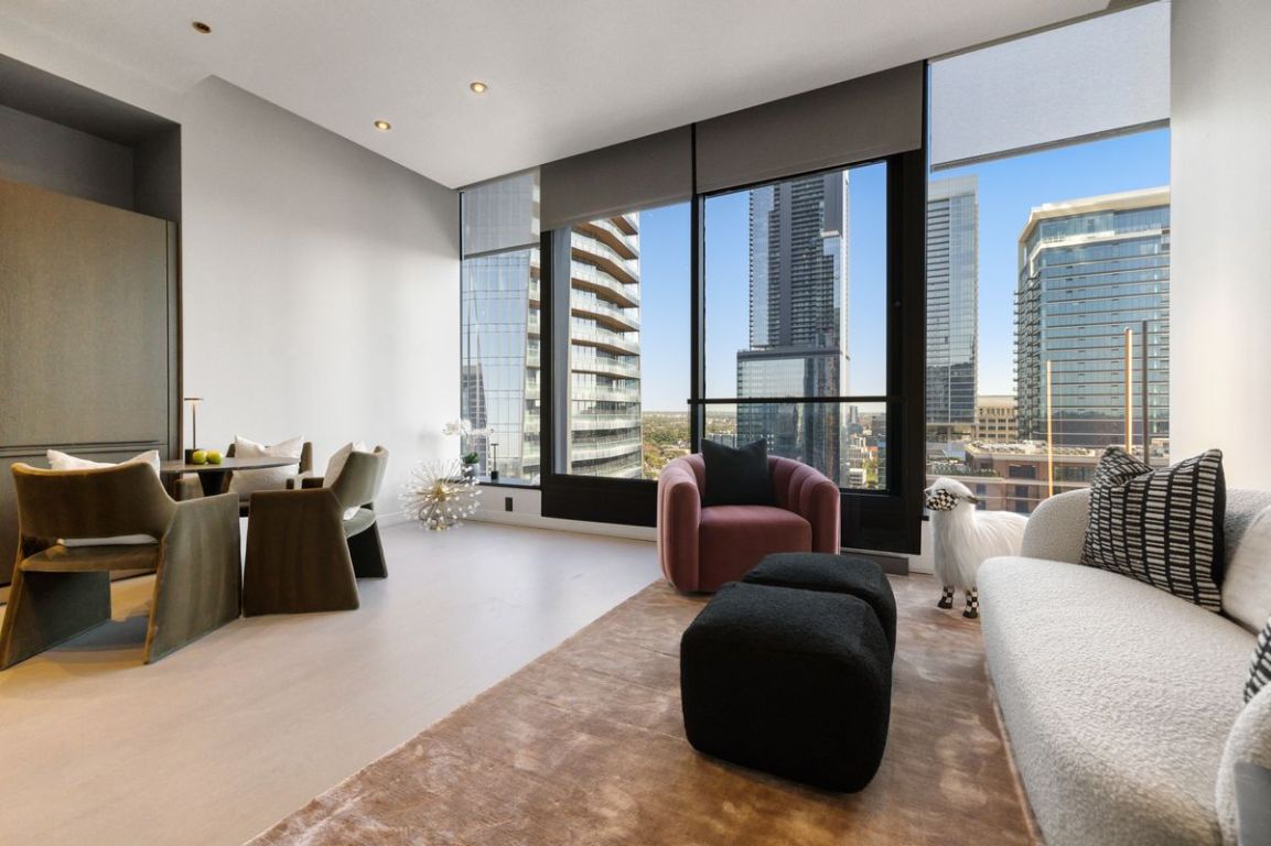 Living room with a view of city