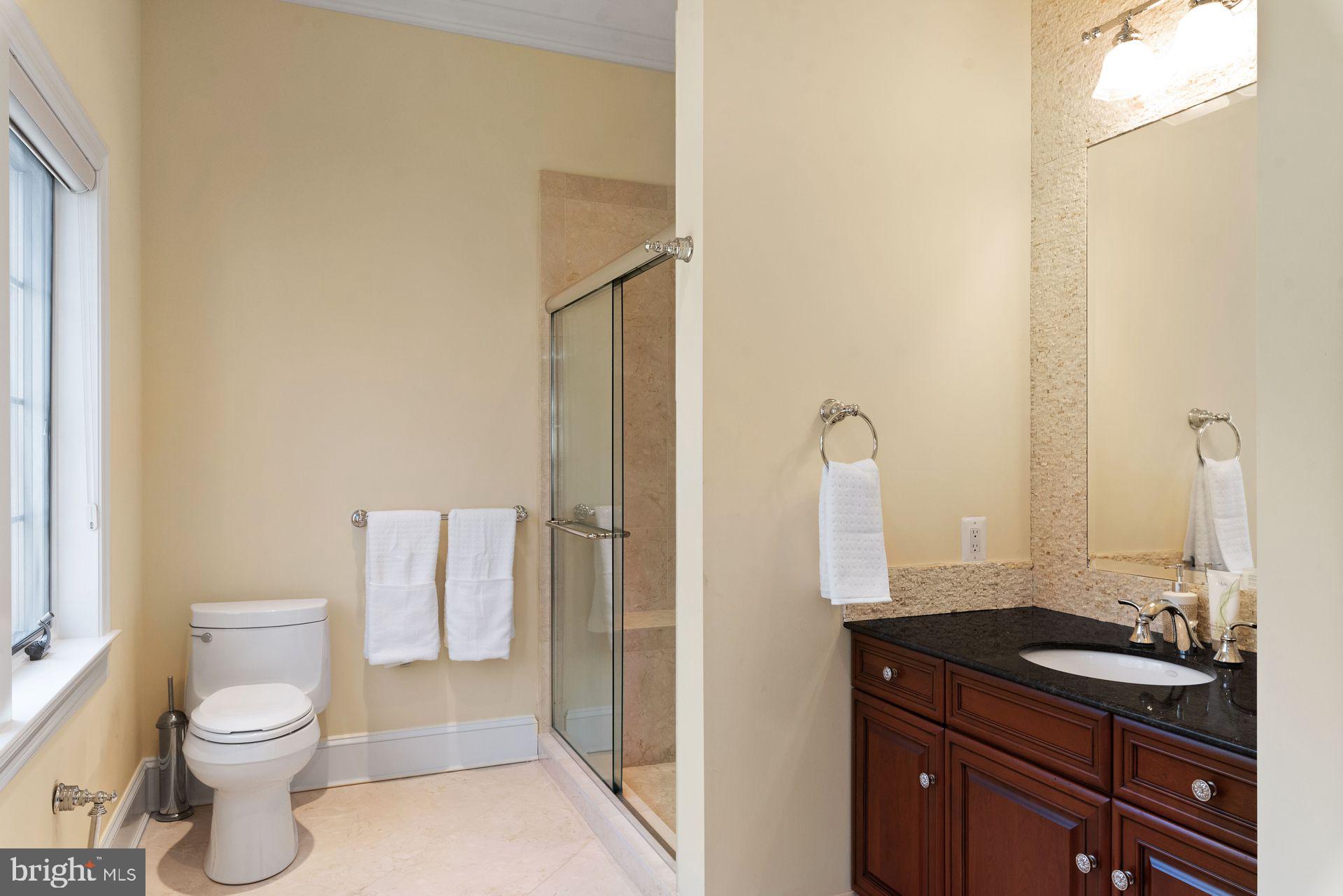 4132 Cadle Creek Road Edgewater, MD 21037 - Photo 39 of 85 a bathroom with a granite countertop sink and a toilet