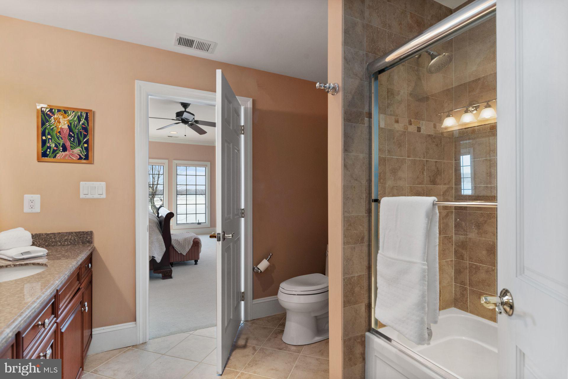 4132 Cadle Creek Road Edgewater, MD 21037 - Photo 56 of 85 a bathroom with a granite countertop sink toilet and shower