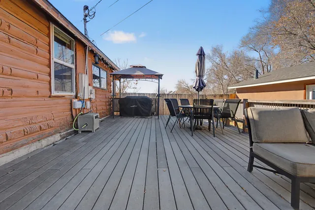 an outdoor space with furniture