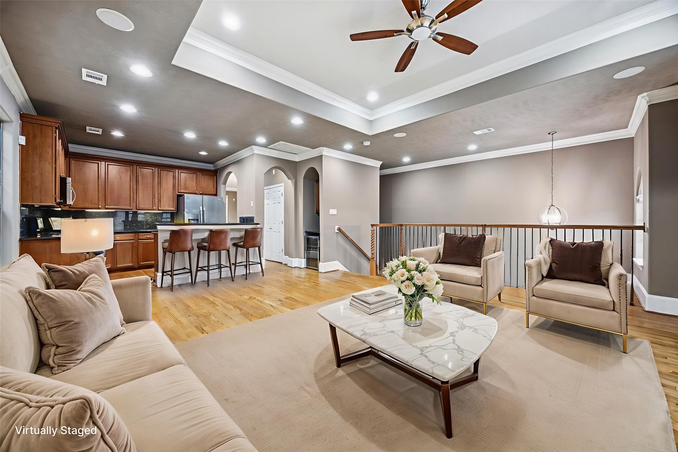 1376 Studer Street Houston, TX 77007 - Photo 2 of 38 a living room with furniture and kitchen view