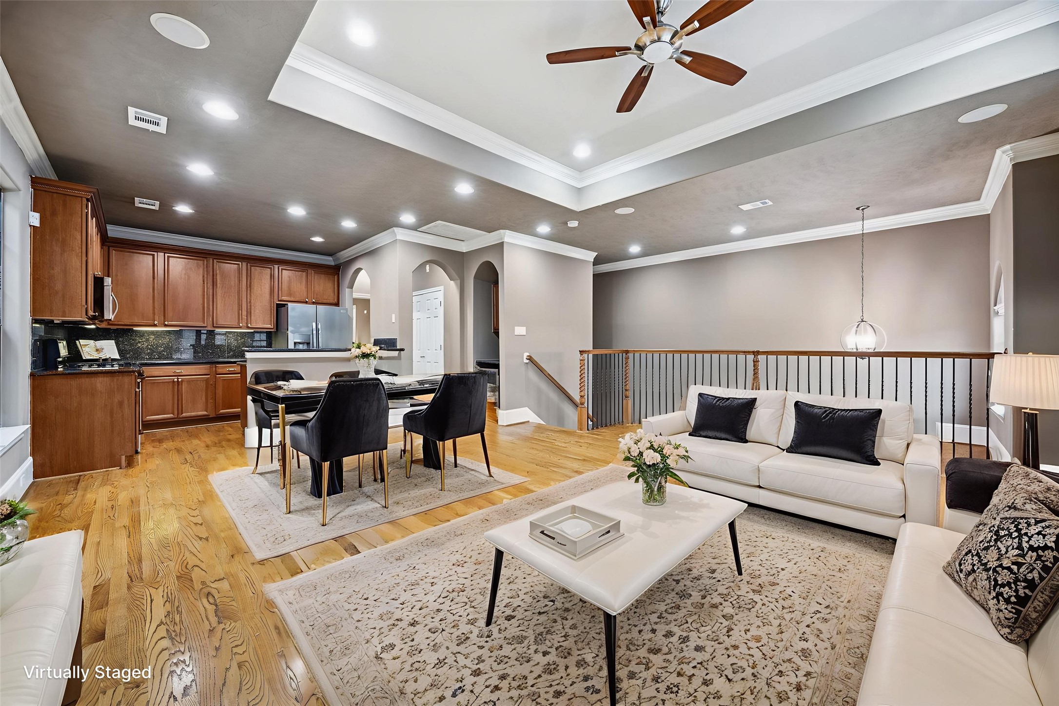 1376 Studer Street Houston, TX 77007 - Photo 3 of 38 a living room with lots of furniture and kitchen view