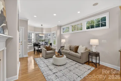 a living room with furniture and a rug