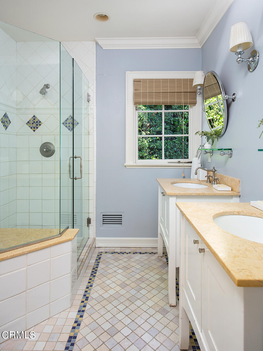 141 Sierra View Road Pasadena, CA 91105 - Photo 28 of 38 a bathroom with a granite countertop sink and a large mirror