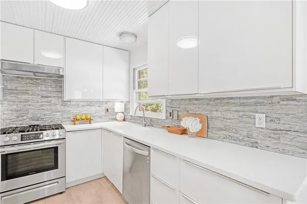 a kitchen with a sink cabinets and stainless steel appliances