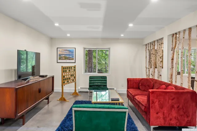 a view of a dining area with furniture