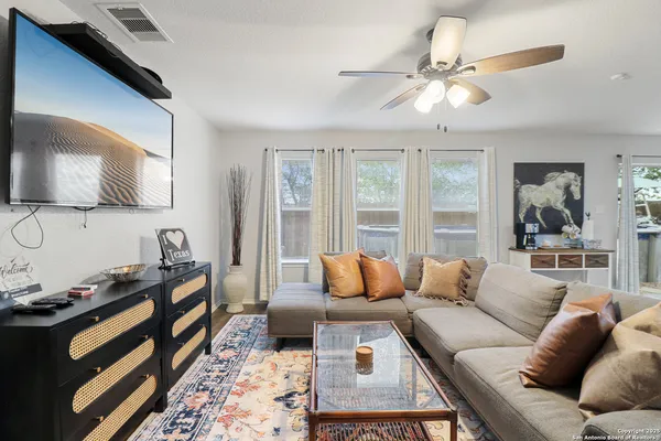 a living room with furniture and a flat screen tv