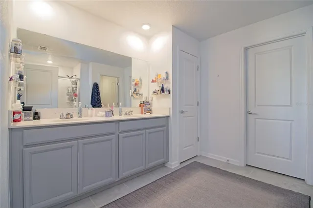 a bathroom with a sink and mirror