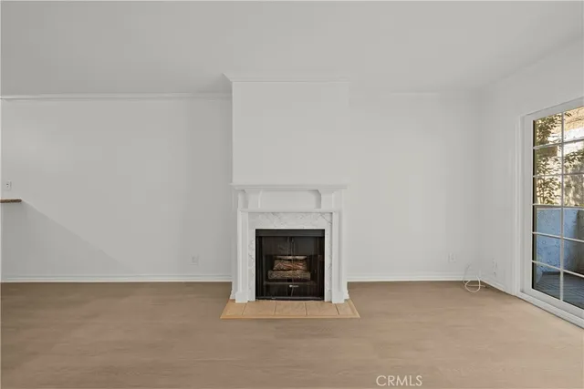 a room with a fireplace