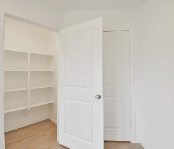 a view of walk in closet with empty racks