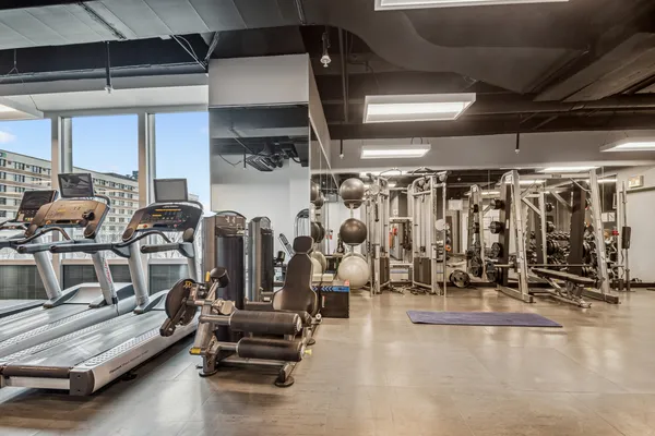 a view of a room with gym equipment