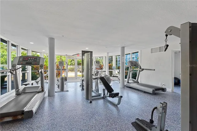 a view of a room with gym equipment