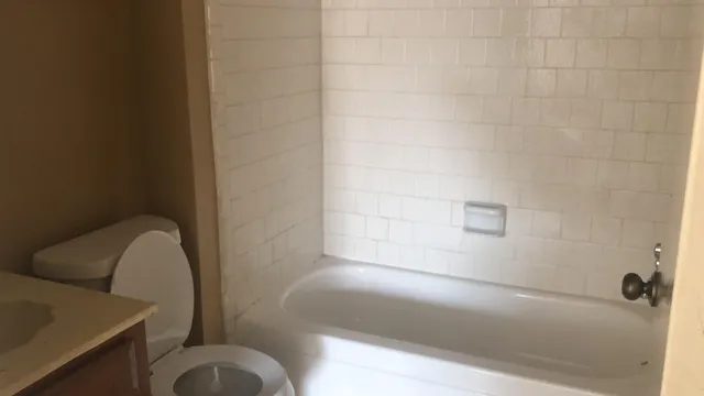 a bathroom with a toilet and bathtub