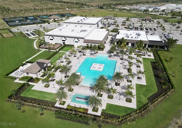 an aerial view of a house with a garden