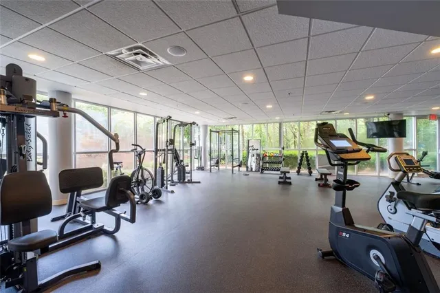 a view of a room with gym equipment