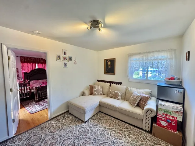 a living room with furniture and a rug