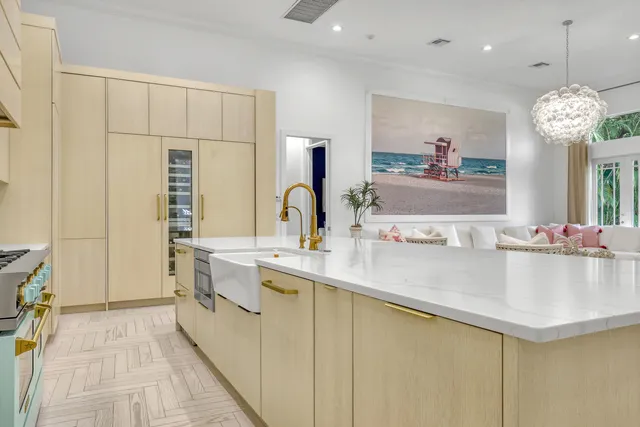 a bathroom with a granite countertop sink a mirror and shower