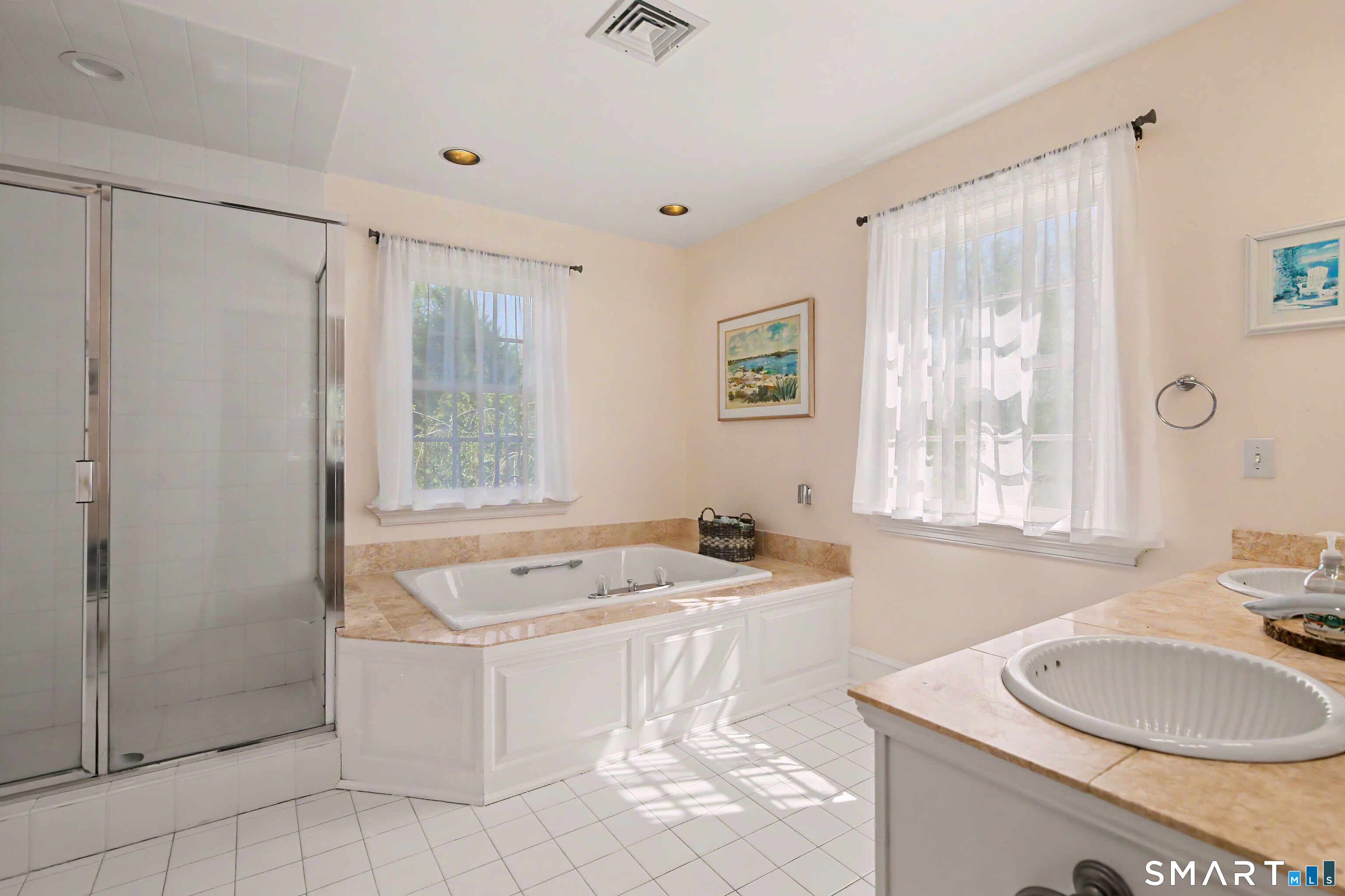 7 Jeremiah Sanford Road Redding, CT 06896 - Photo 27 of 40 Luxurious primary bath with jacuzzi, large walk-in shower and twin sink vanity