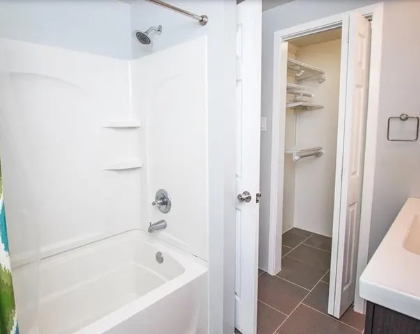 a bathroom with a bathtub