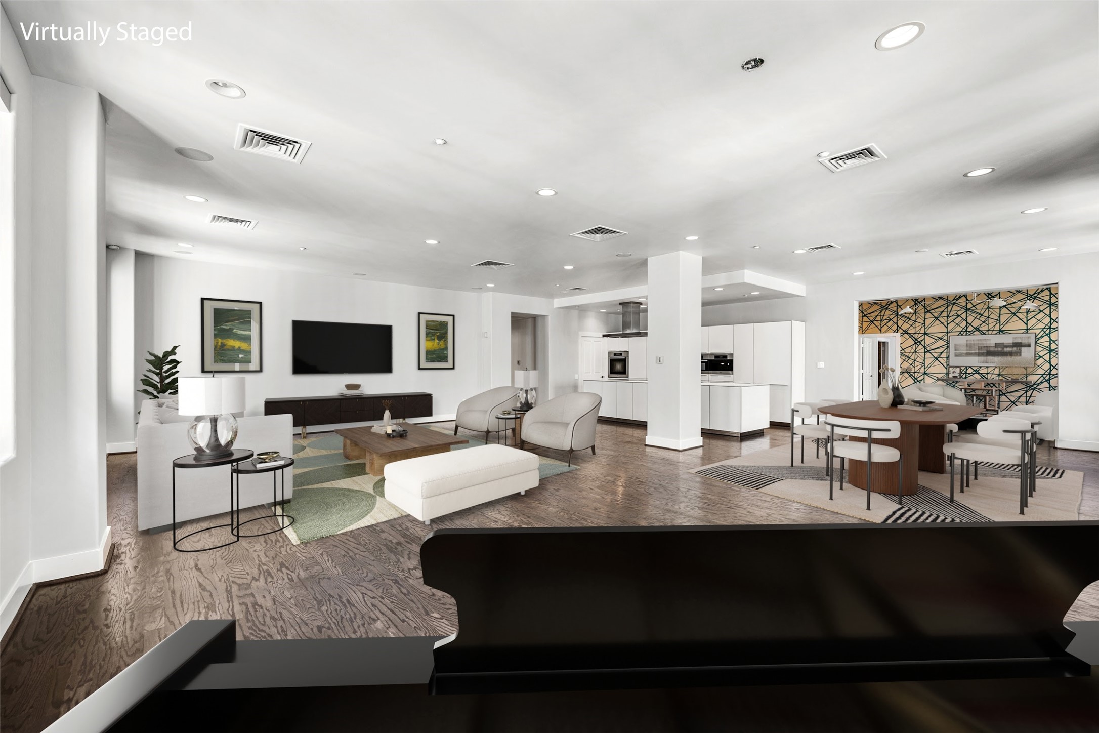 914 Main Street, Unit 1201 Houston, TX 77002 - Photo 2 of 36 a living room with fireplace furniture and a flat screen tv