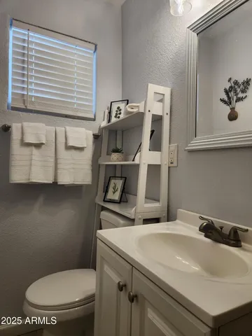 a bathroom with a sink a toilet and vanity