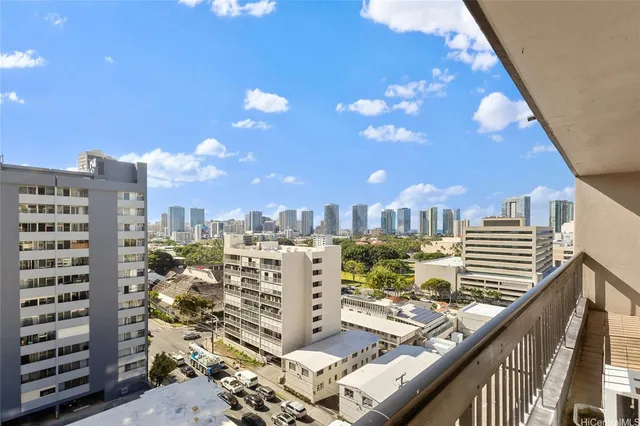 a view of a city from a balcony
