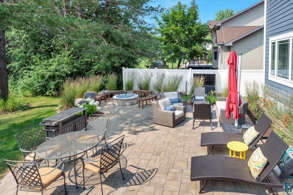 1323 South Ridge Road Duluth, MN 55804 - Photo 28 of 31 View of patio / terrace featuring an outdoor fire pit