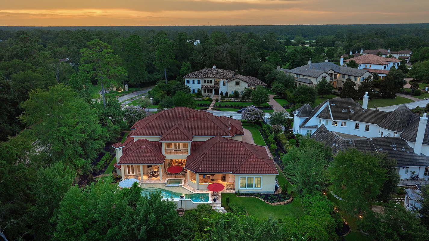 2 Lace Point The Woodlands, TX 77382 - Photo 36 of 48 an aerial view of a house with garden space and trees all around